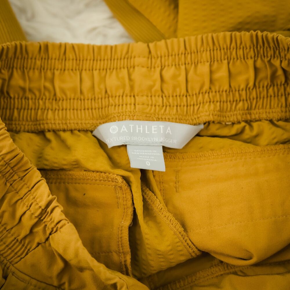 Athleta Size 0 Textured Brooklyn Jogger Mustard Yellow Solid Nylon Active Pants - Picture 4 of 7